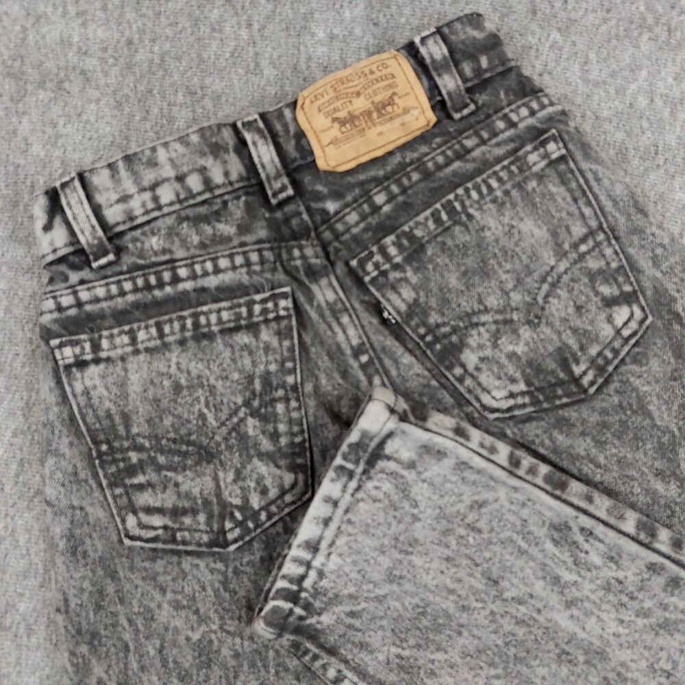 VTG Levi’s 350 Boys Slim 11 23 .5x24 Black Acid Wash Black Tab Made in USA 80's